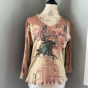 Vintage ROD’s buffalo Bill ruffled hem and sequin long sleeve t-shirt EVC size M